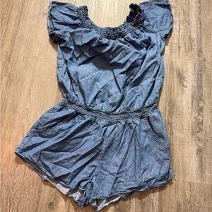 Signature8 Blue Chambray Romper with Ruffled Sleeves